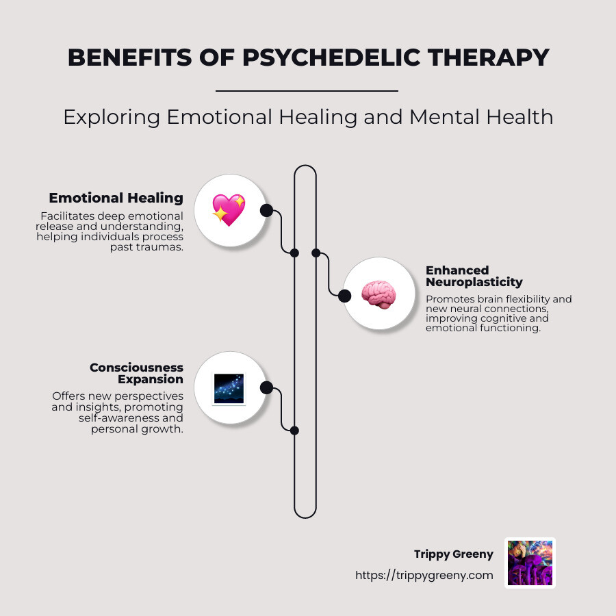 Graphic illustrating the benefits of psychedelic therapy - psychedelic therapy near me infographic infographic-line-3-steps-neat_beige