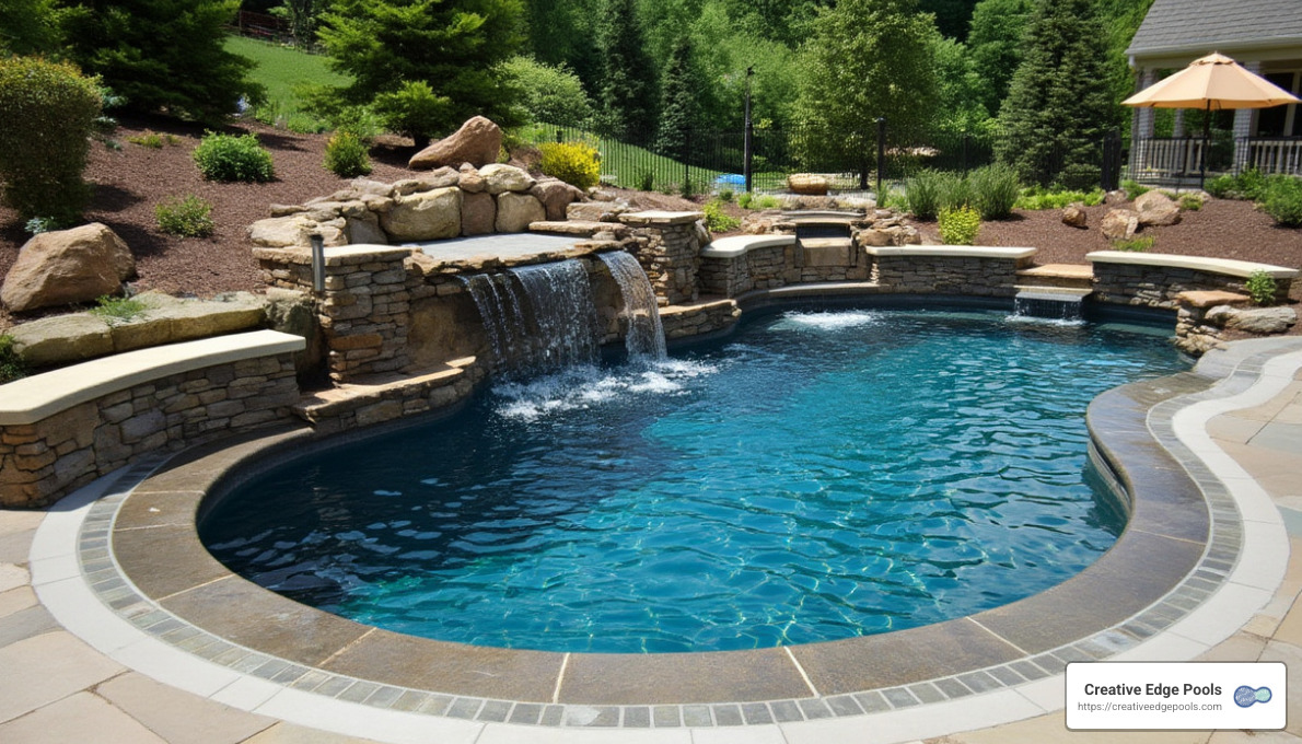 Custom pool design with water features - 15x30 gunite pool cost