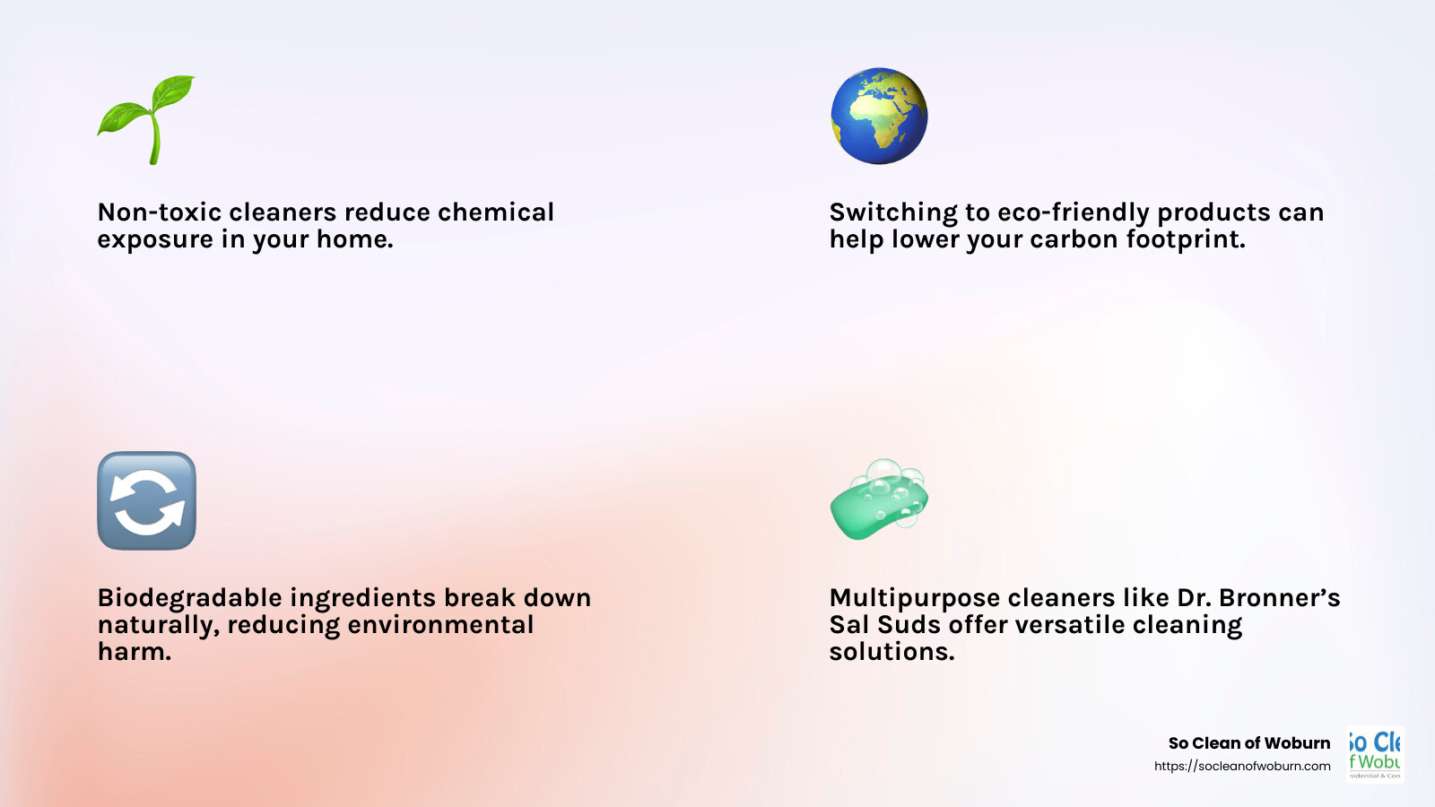 Switching to non-toxic cleaning products can significantly reduce chemical exposure and environmental impact. - non toxic cleaning products infographic 4_facts_emoji_light-gradient