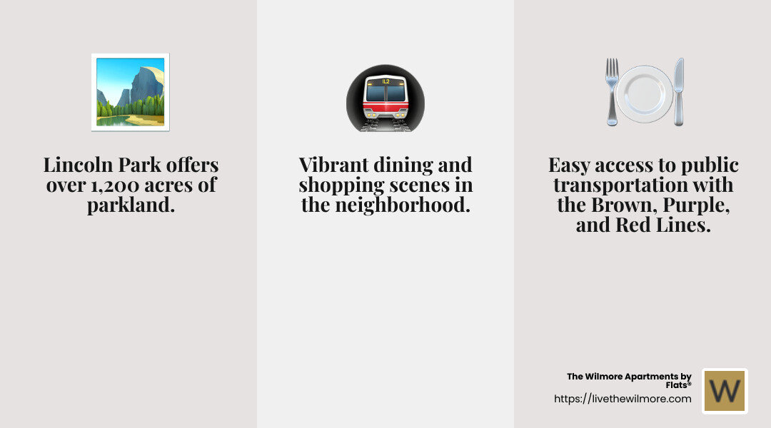 Benefits of living in Lincoln Park - luxury apartments in lincoln park chicago infographic 3_facts_emoji_grey