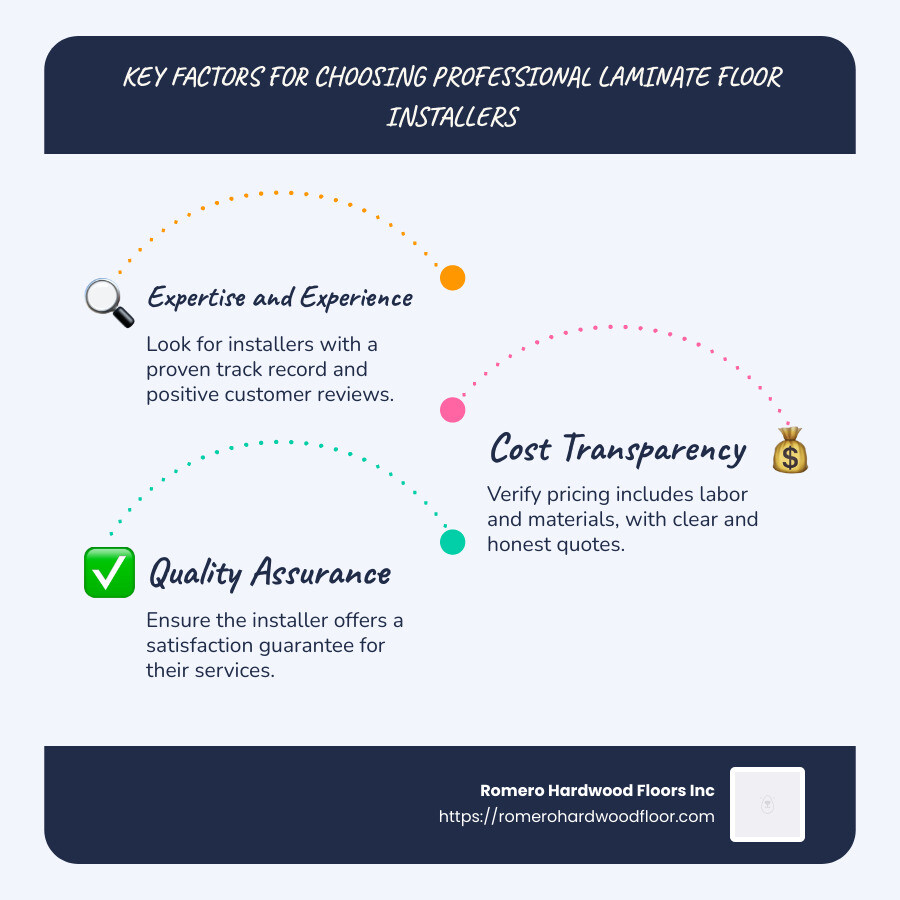 Key factors for choosing professional installers - Professional laminate floor installers infographic infographic-line-3-steps-blues-accent_colors