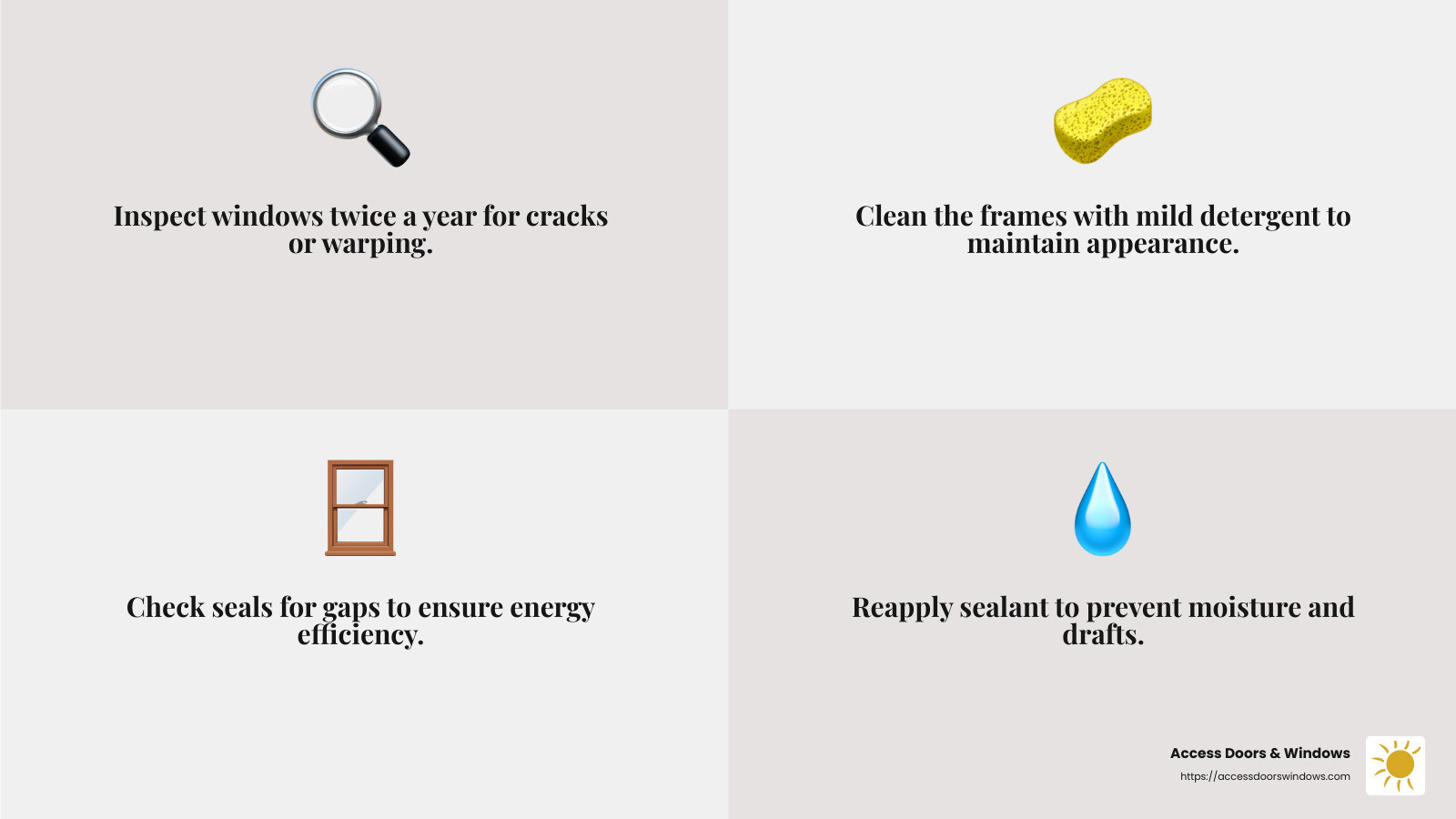 Regular maintenance can significantly extend the lifespan of your windows - how to install pgt vinyl windows infographic 4_facts_emoji_grey