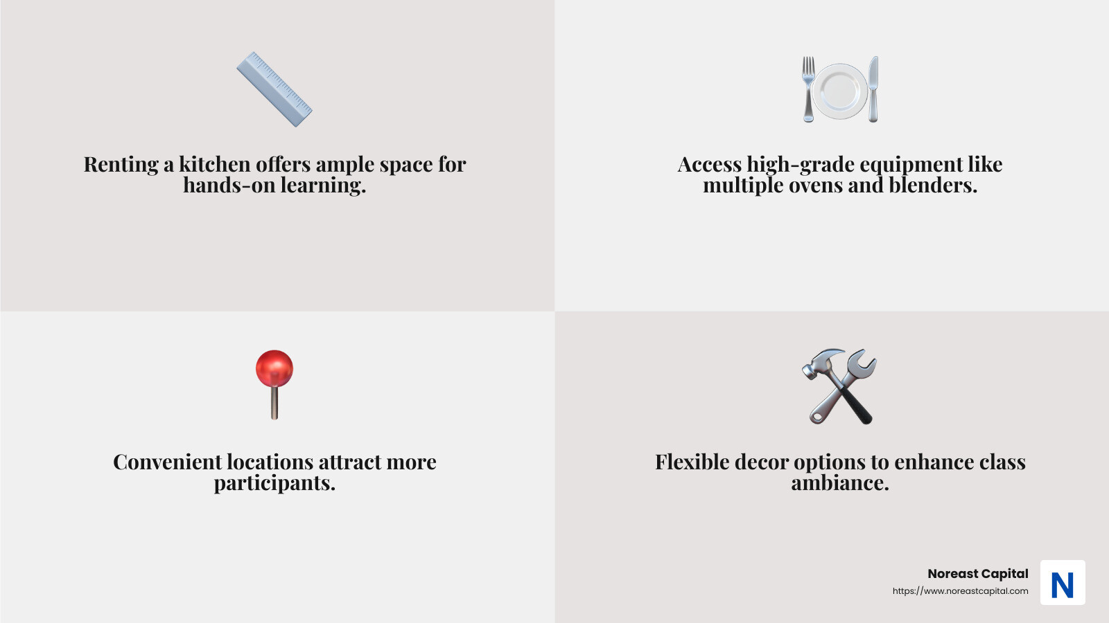 Access to Professional Equipment - kitchen rental for cooking classes infographic 4_facts_emoji_grey