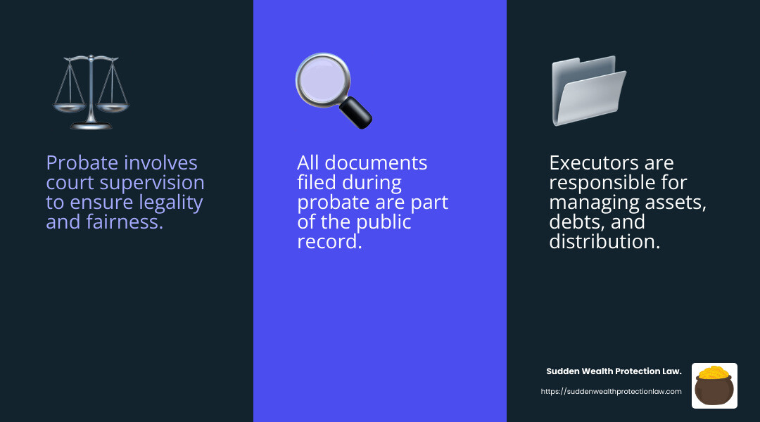 Probate Process Overview - trust vs will vs probate infographic 3_facts_emoji_blue