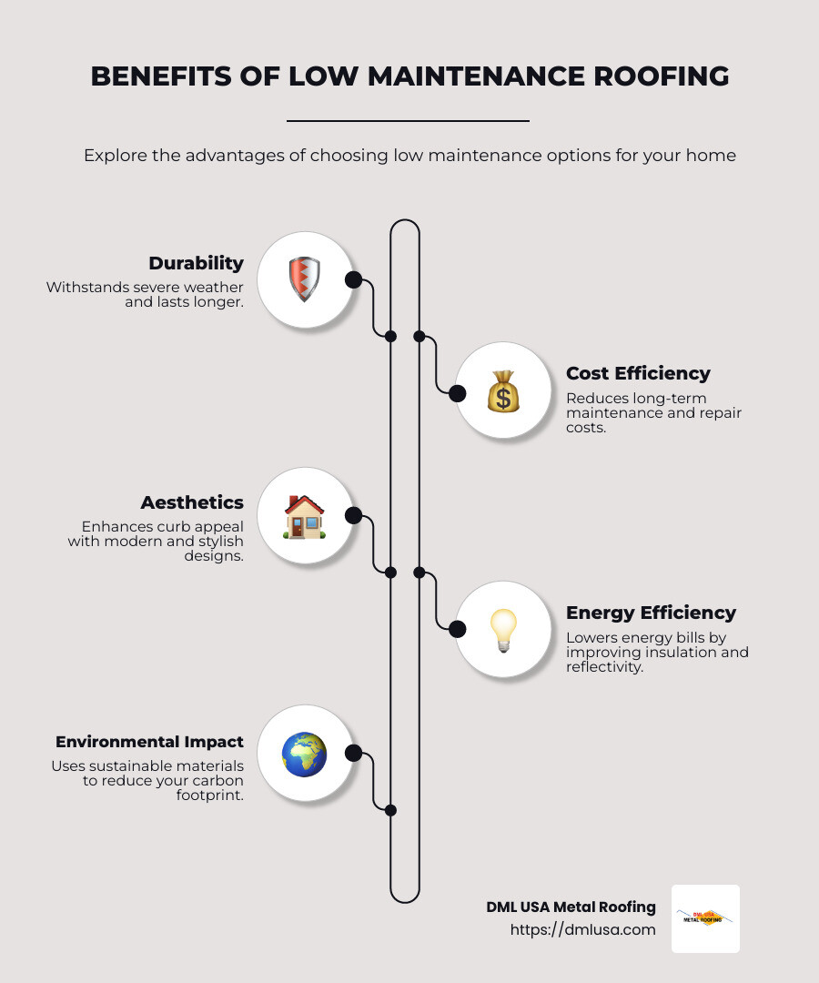 Infographic: Benefits of Low Maintenance Roofing - durability, aesthetics, cost efficiency, energy savings - low maintenance roofing infographic infographic-line-5-steps-neat_beige