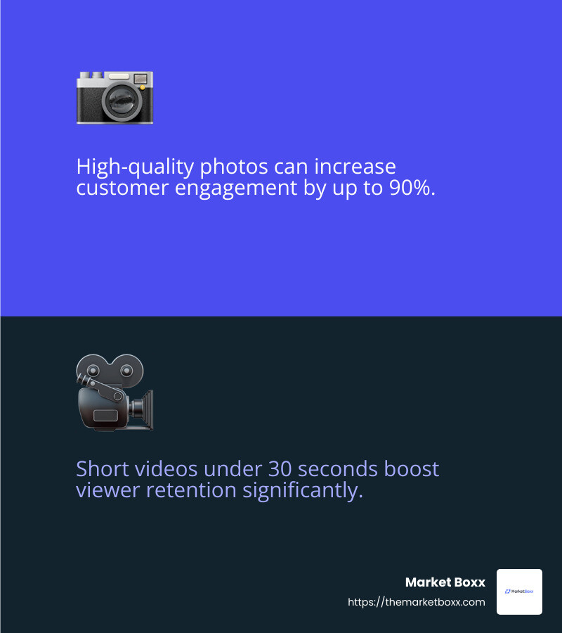 High-quality photos and videos significantly boost engagement. - Google My Business optimization infographic 2_facts_emoji_blue