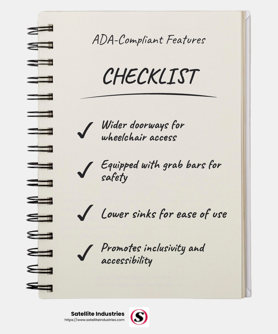 ADA-compliant portable toilets provide accessibility and inclusivity for all users. - portable toilets infographic checklist-notebook