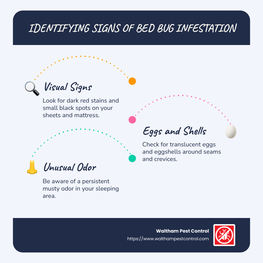 Identify signs, respond quickly, consult professionals if needed - bedbugs on mattress infographic infographic-line-3-steps-blues-accent_colors