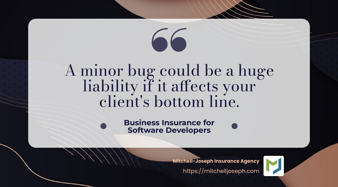 d92a67977ebcc1495c022d3b832900eed227f554 Insuring Innovation: Business Insurance Essentials for Software Developers Discover essential business insurance for software developers to mitigate risks and ensure protection. Learn about key policies and coverage. A minor bug could be a huge liability if it affects your client's bottom line. - Business insurance for software developers infographic simple-quote-landscape-dark