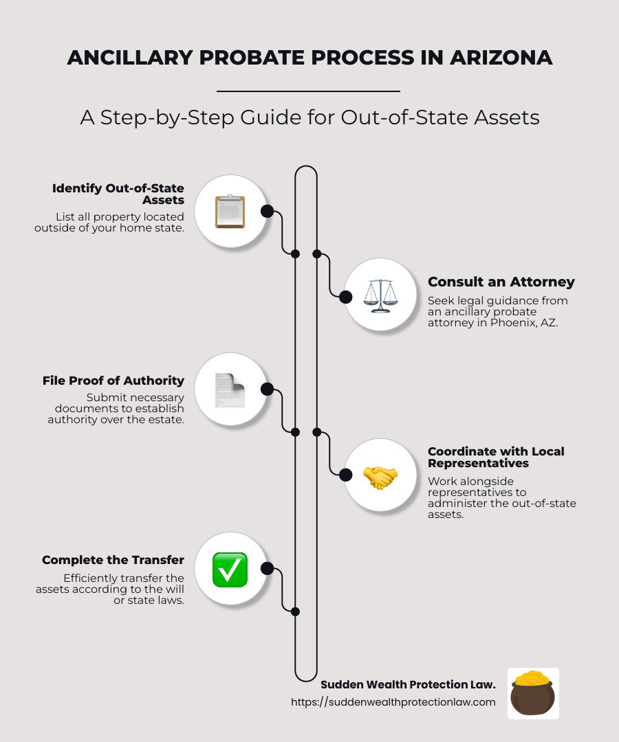 Explained Process of Ancillary Probate in Arizona - ancillary probate attorney phoenix az infographic infographic-line-5-steps-neat_beige