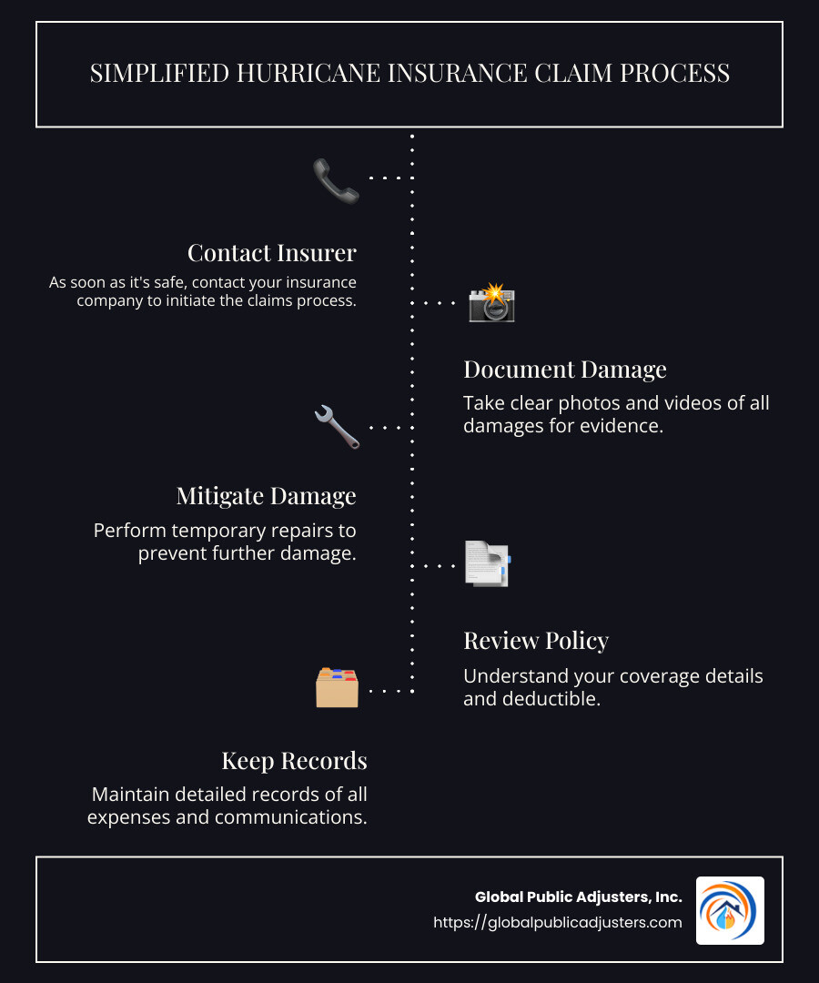 Hurricane Insurance Claim Process Simplified - hurricane insurance claim process infographic infographic-line-5-steps-dark