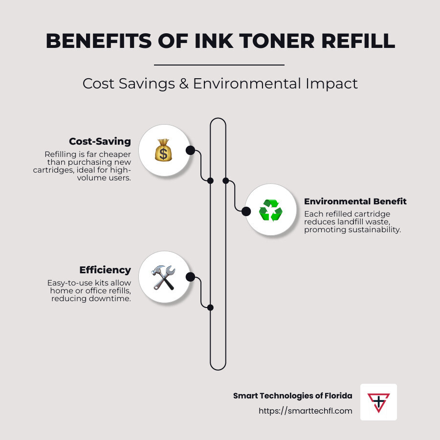 Infographic showing cost savings and environmental impact of ink toner refill - ink toner refill infographic infographic-line-3-steps-neat_beige