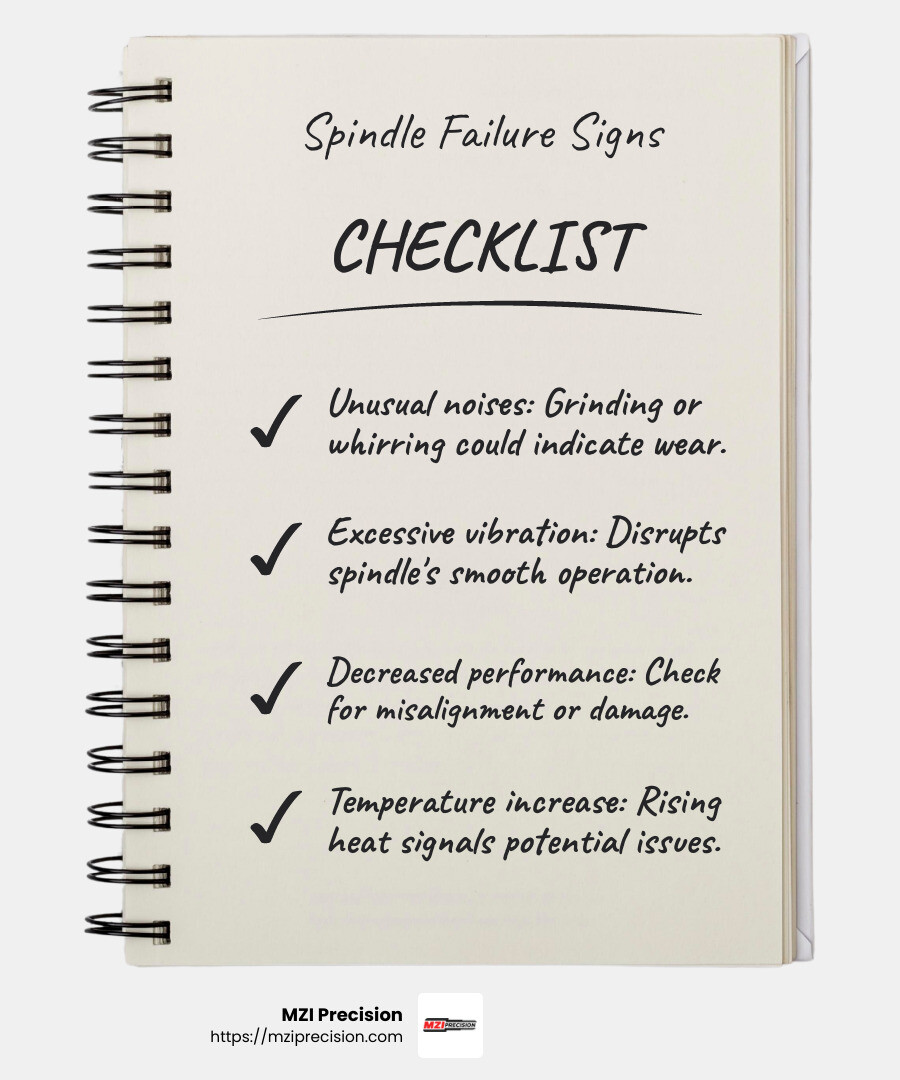 Unusual noises infographic - CNC spindle troubleshooting infographic checklist-notebook