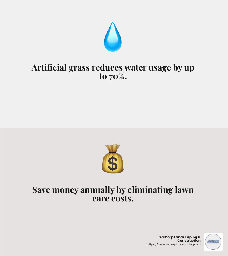 Artificial grass can reduce water bills and maintenance costs significantly. - fake grass company near me infographic 2_facts_emoji_grey