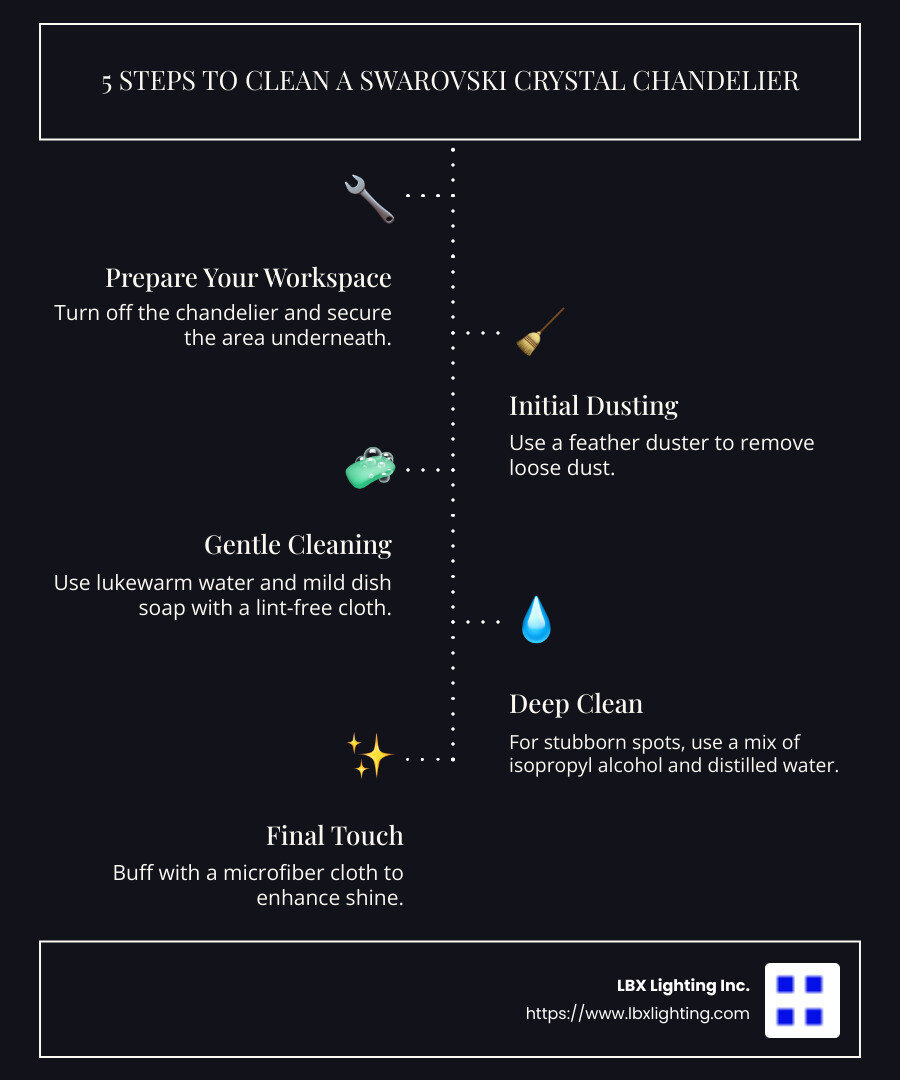 Steps to clean a swarovski crystal chandelier - how to clean swarovski crystal chandelier infographic infographic-line-5-steps-dark
