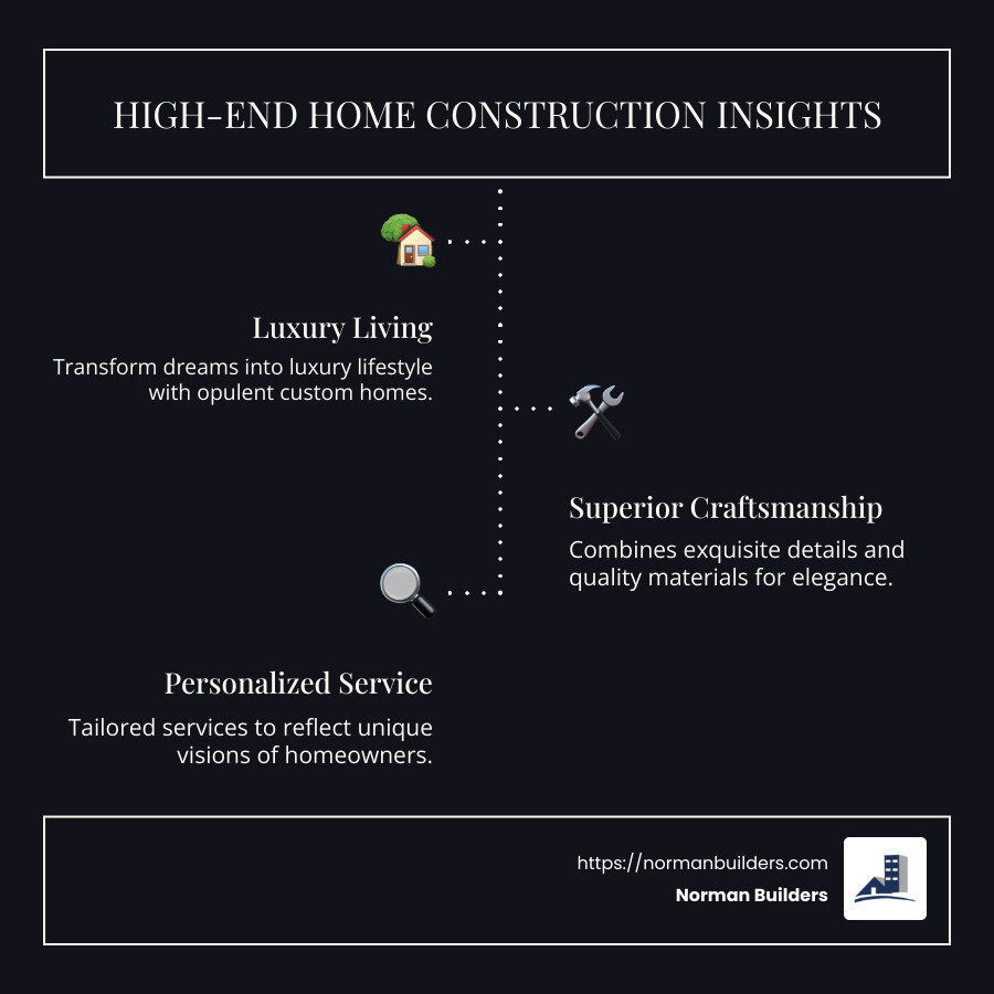 Infographic on luxury home features and craftsmanship - high end home construction infographic infographic-line-3-steps-dark