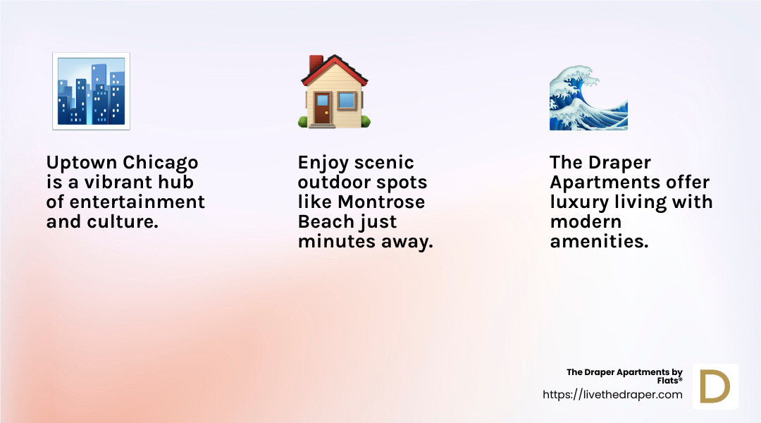 Find the luxury of Uptown living at The Draper Apartments - uptown chicago entertainment infographic 3_facts_emoji_light-gradient