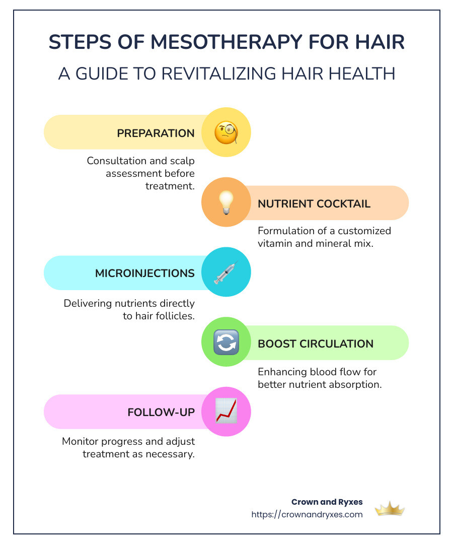 Overview of meso for hair process and benefits - meso for hair infographic infographic-line-5-steps-colors