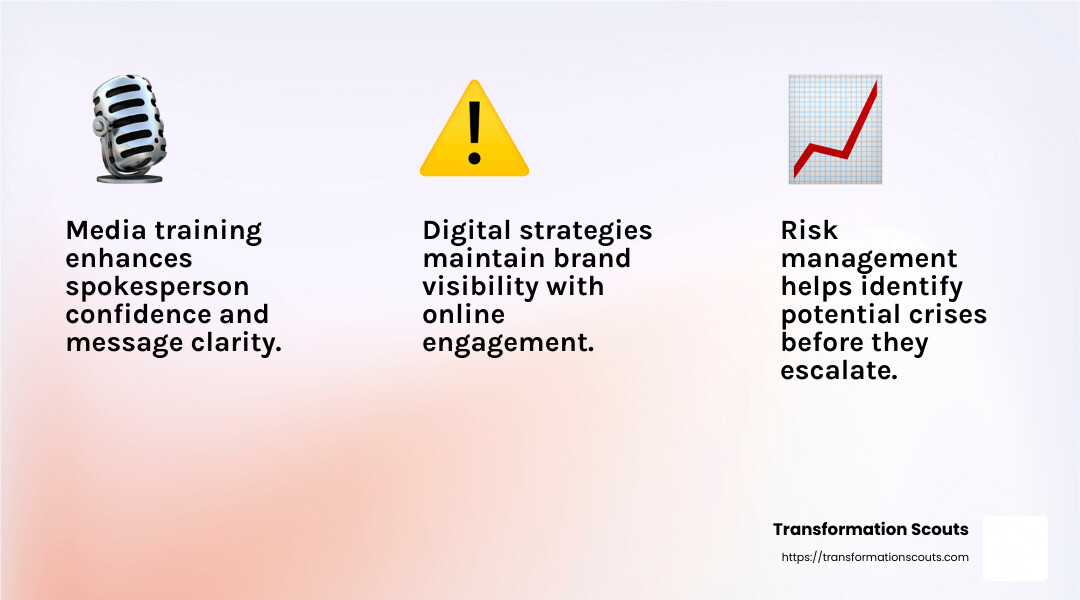Effective crisis management strategies involve a combination of media training, risk management, and digital marketing. - crisis management firms infographic 3_facts_emoji_light-gradient