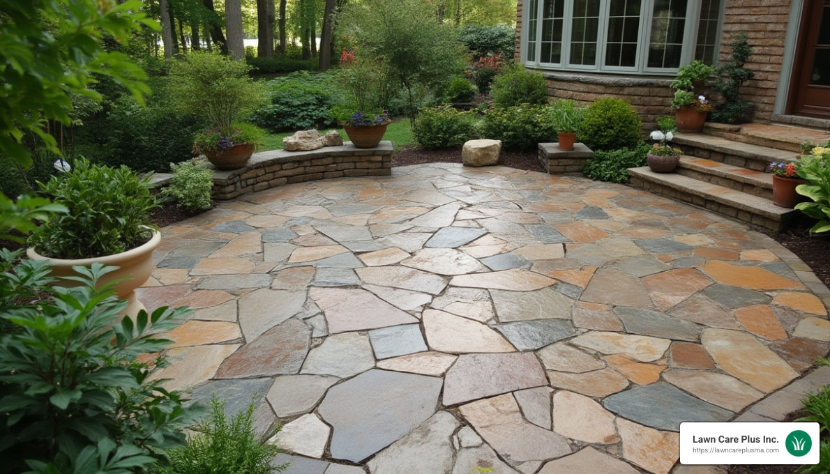 Flagstone patio design - patio designers near me