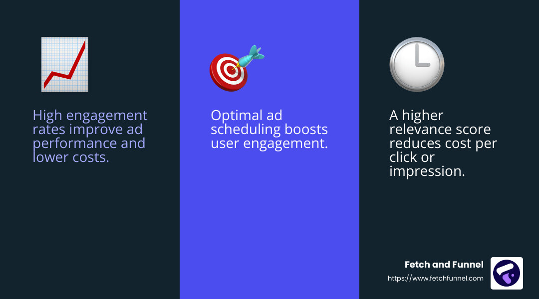 High relevance scores lead to lower costs and better performance - facebook remarketing ads infographic 3_facts_emoji_blue