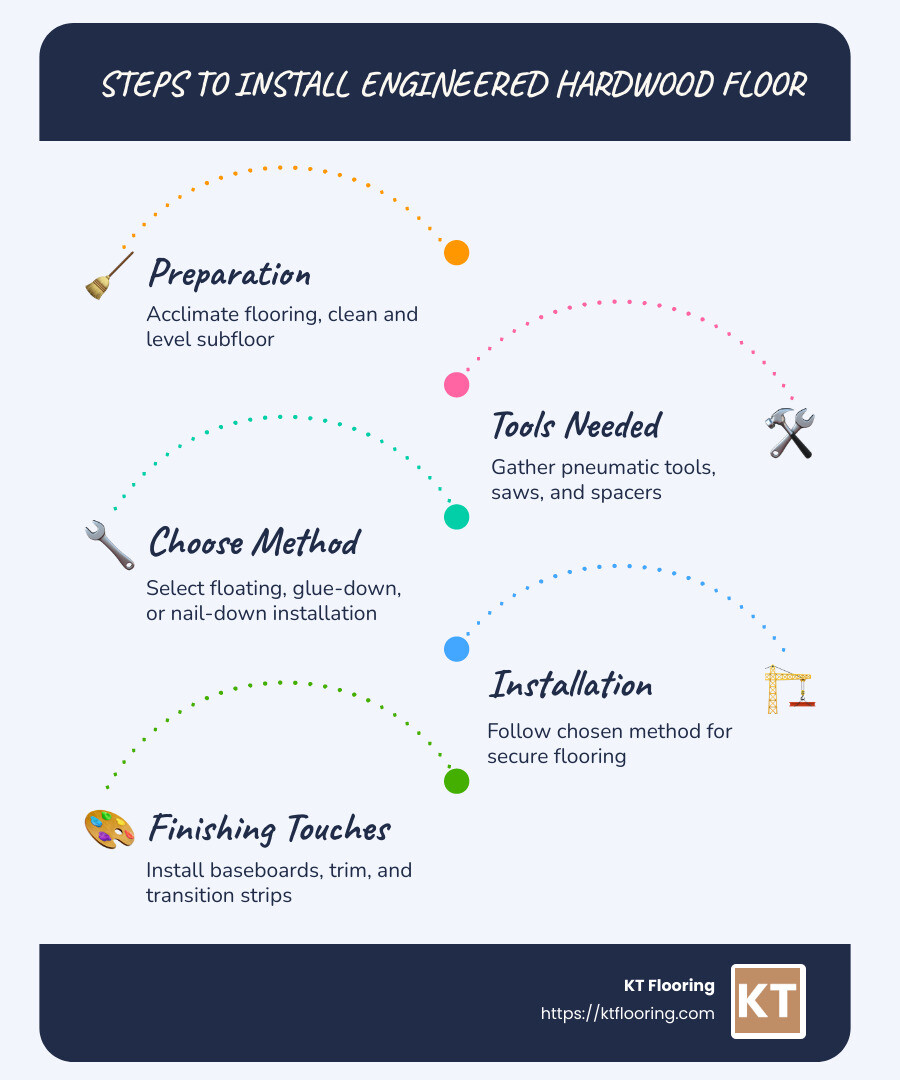 Guide to install engineered hardwood floor - install engineered hardwood floor infographic infographic-line-5-steps-blues-accent_colors