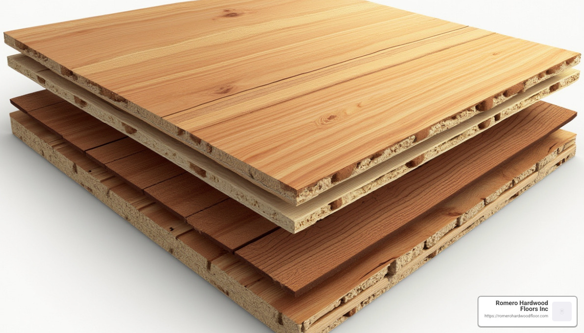 Engineered hardwood construction showing layers - engineered hardwood cost