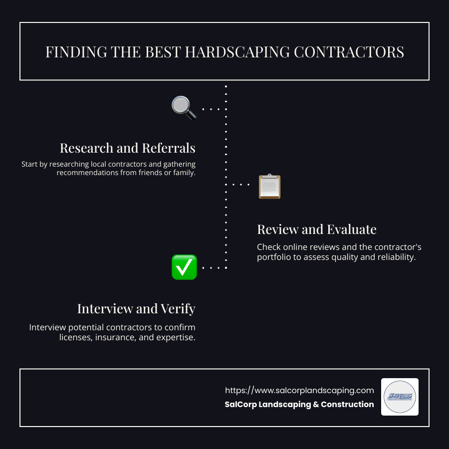 Steps to Find the Best Hardscaping Contractors - best hardscaping contractors near me infographic infographic-line-3-steps-dark