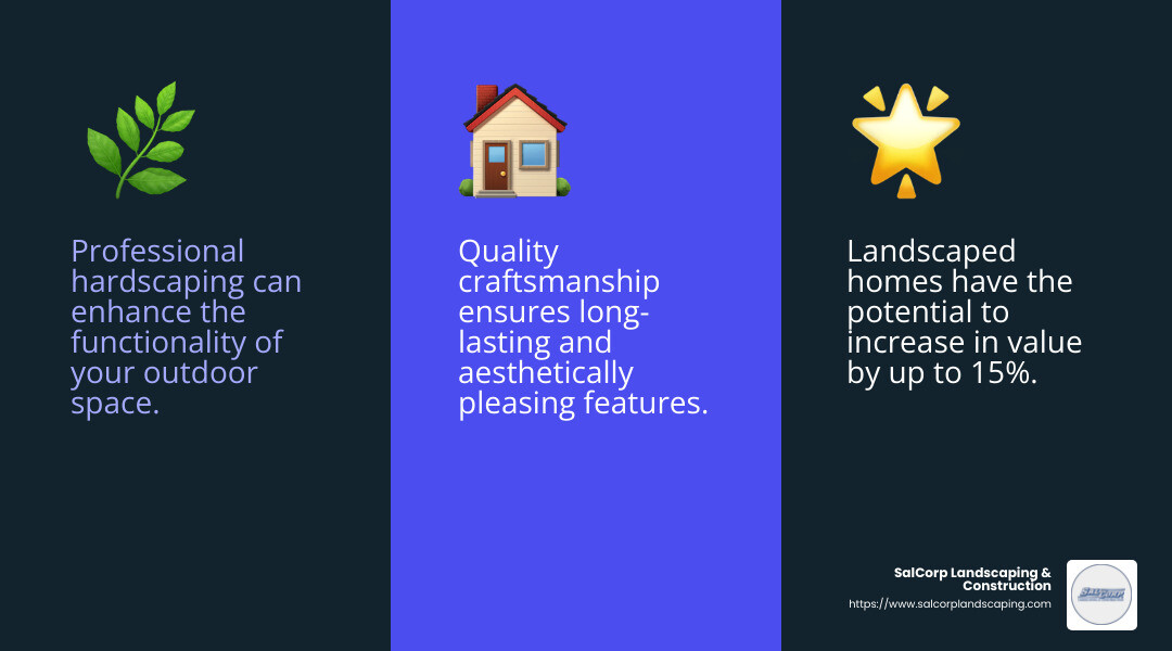 Statistic: Professional landscaping can increase home value by up to 15% - best hardscaping contractors near me infographic 3_facts_emoji_blue