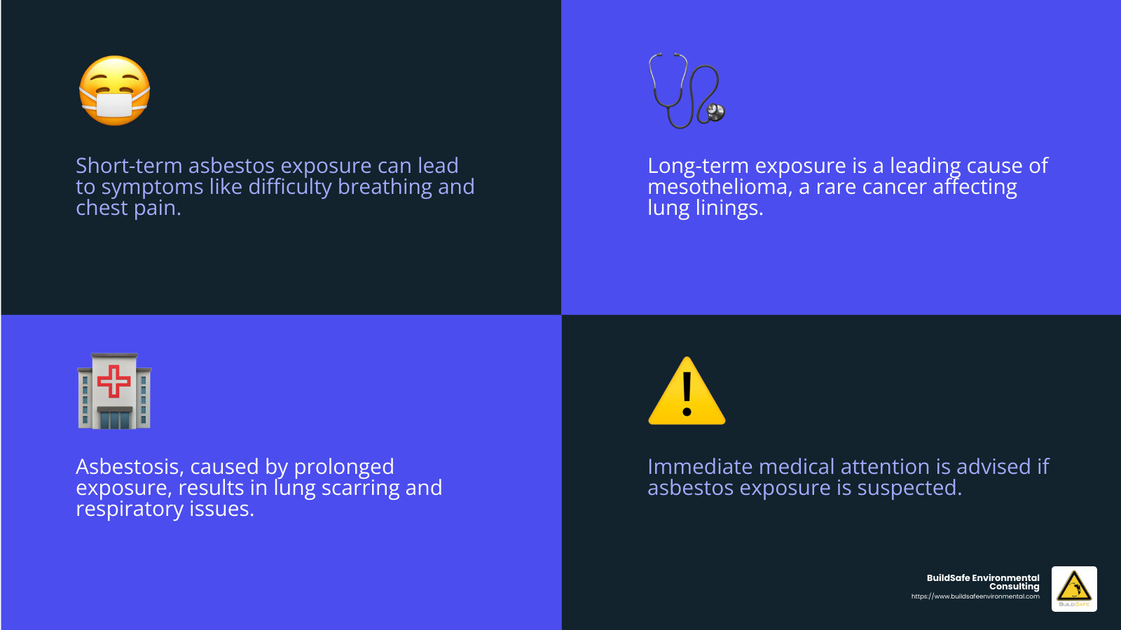 Health Effects of Asbestos Exposure - asbestos air testing infographic 4_facts_emoji_blue