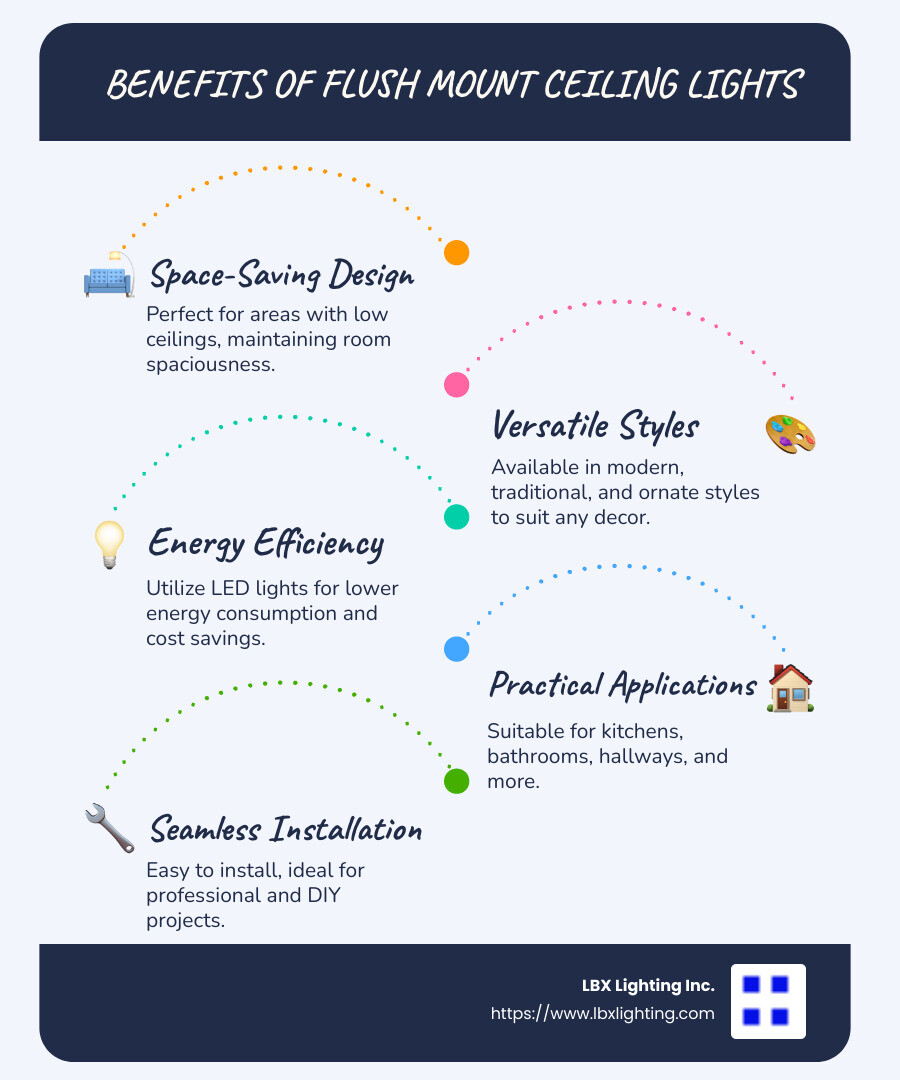 Flush Mount Ceiling Lights Applications and Benefits - flush mount ceiling lights infographic infographic-line-5-steps-blues-accent_colors