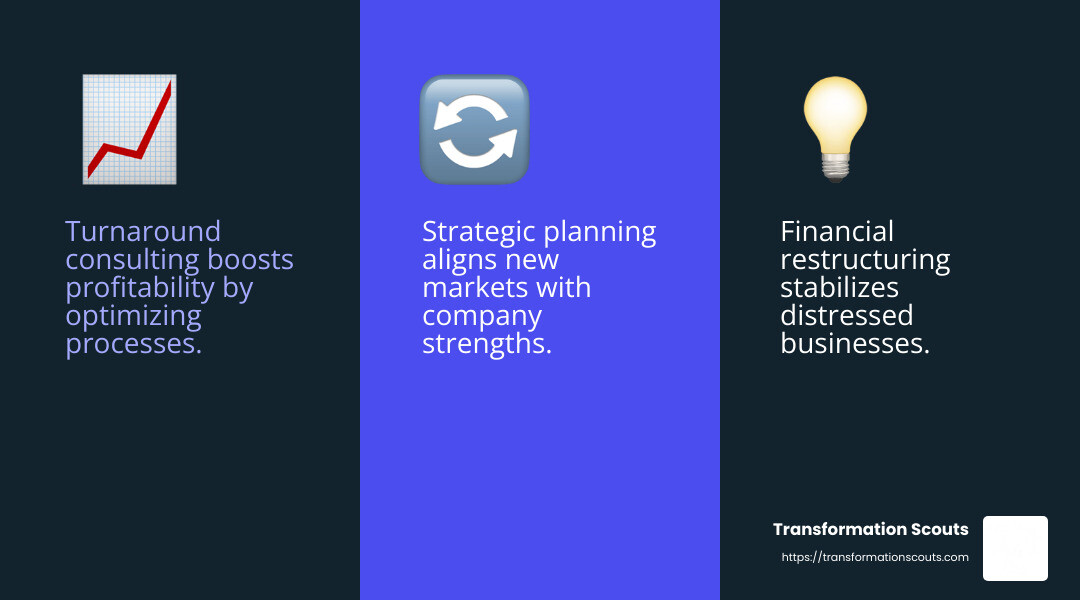 Turnaround consulting boosts business performance by optimizing processes and reducing costs. - turnaround consulting services infographic 3_facts_emoji_blue