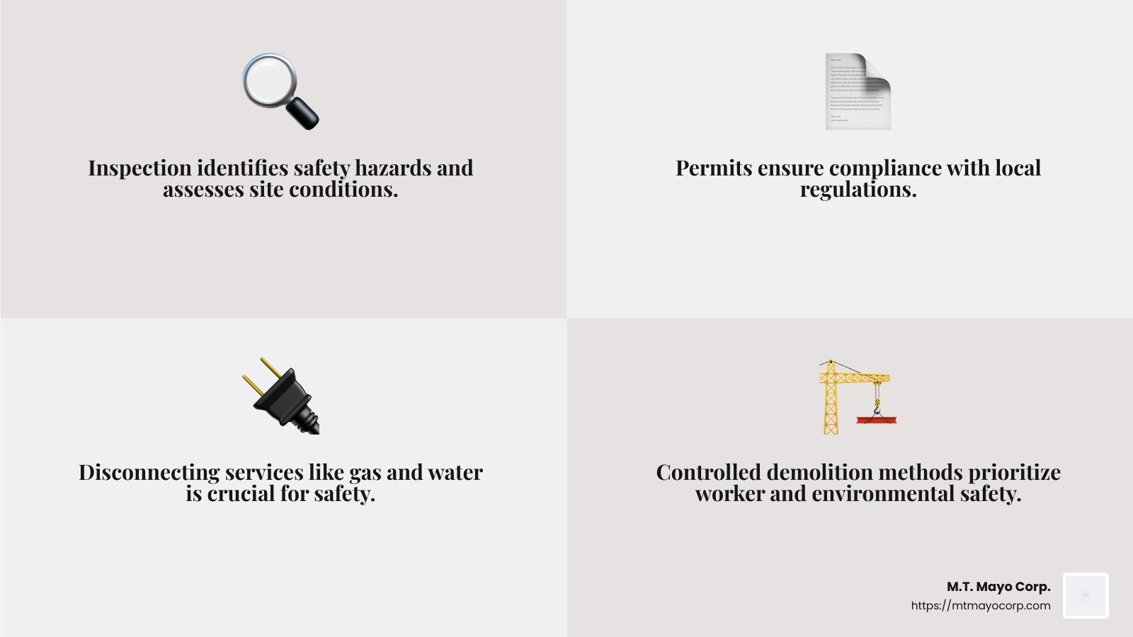 Safety is a top priority during demolition - demolition and excavation infographic 4_facts_emoji_grey