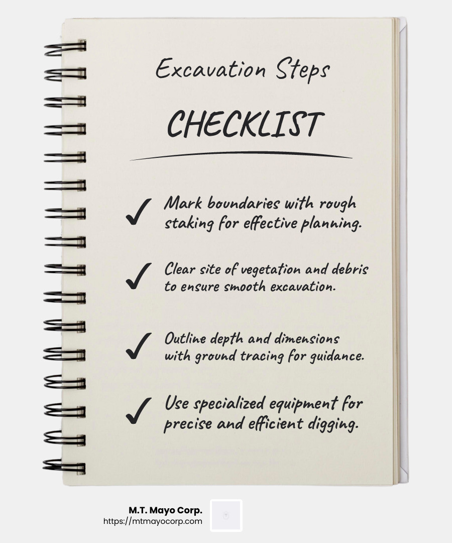 Excavators are versatile machines equipped with a bucket, arm, and cab for the operator. - demolition and excavation infographic checklist-notebook