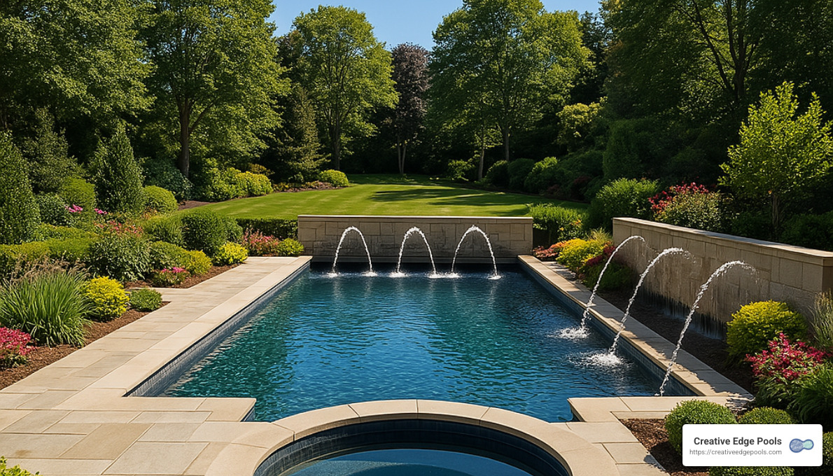 luxury gunite pool with water features - gunite pool massachusetts