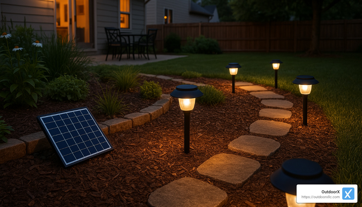 Solar-powered landscape lighting installation - Backyard lighting design