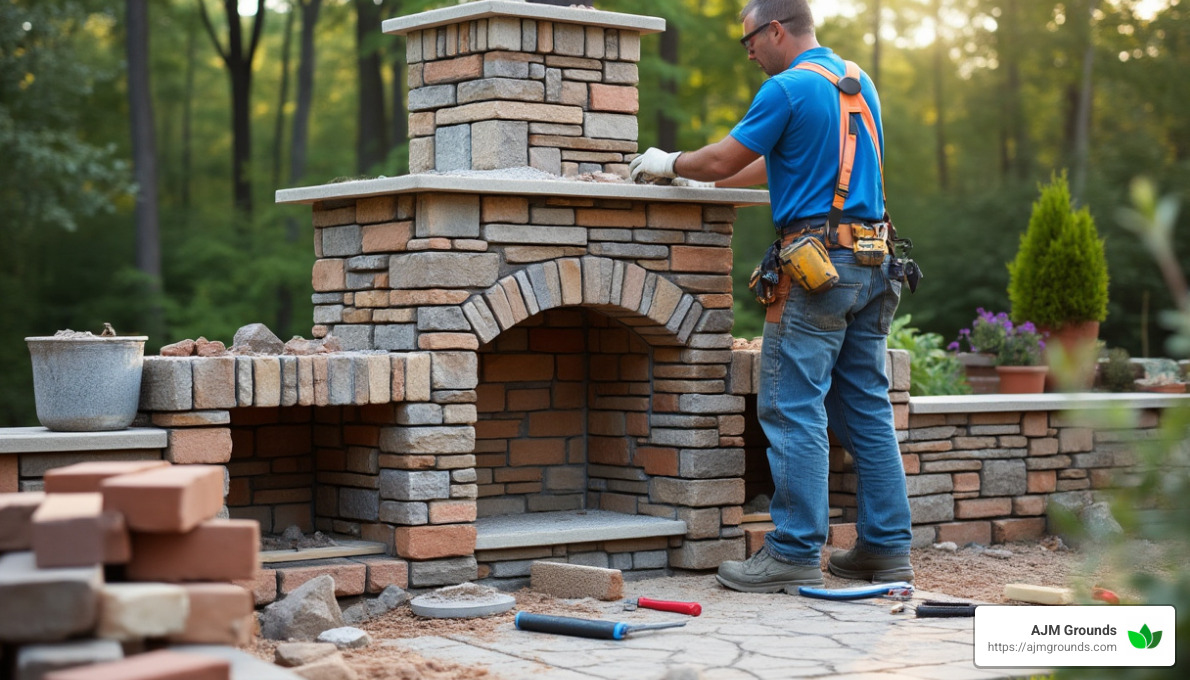 installation process of a custom built outdoor fireplace - custom built outdoor fireplaces