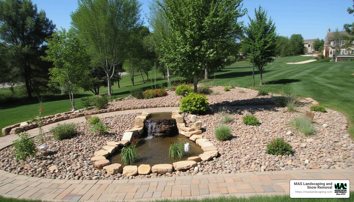 completed river rock hardscape project - hardscaping with river rock