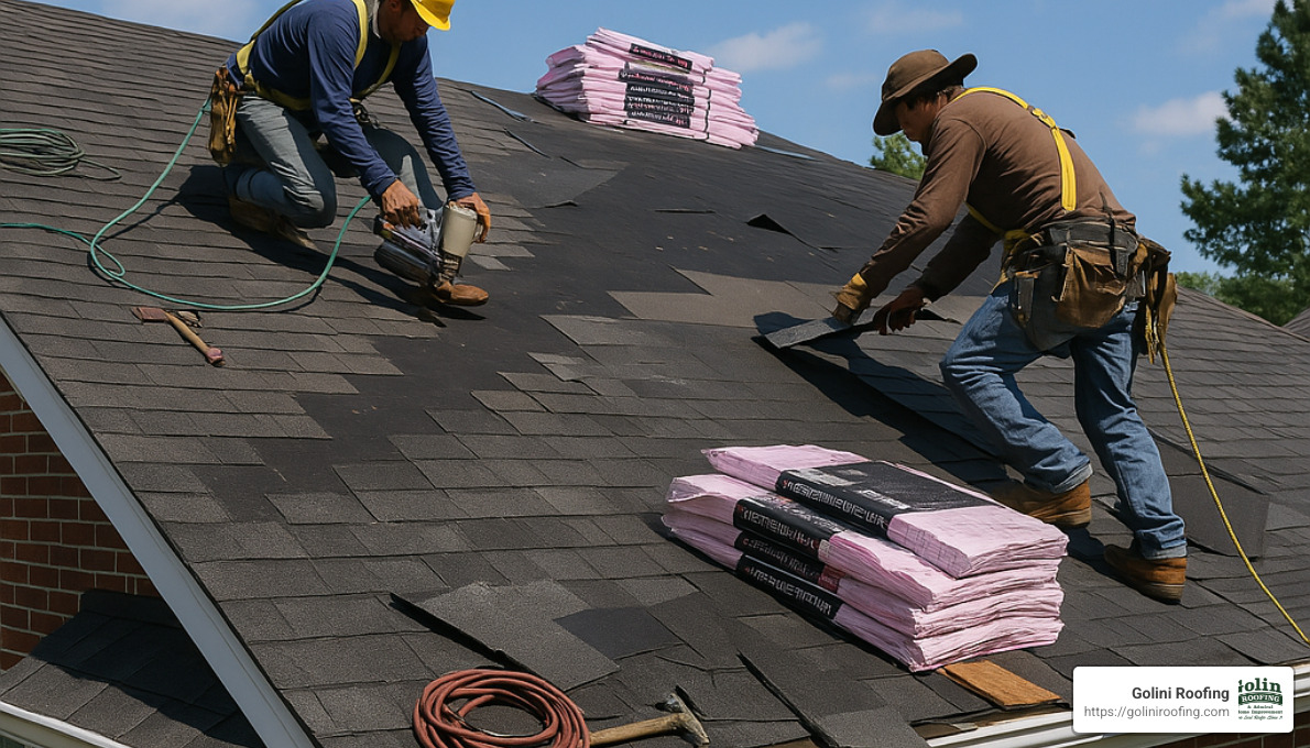 roof repair in progress - residential roof repair services