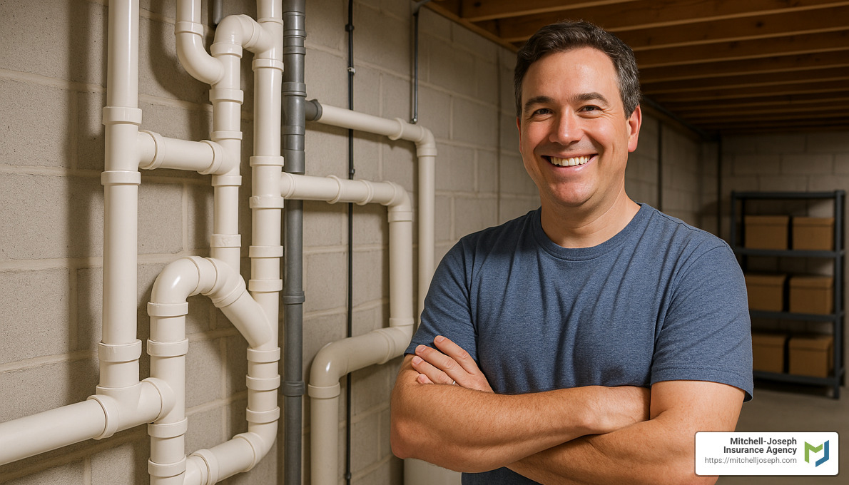happy homeowner with well-maintained plumbing - sewer backup
