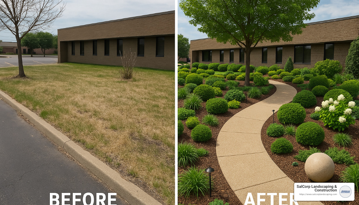 before and after commercial landscape change - commercial landscape designs