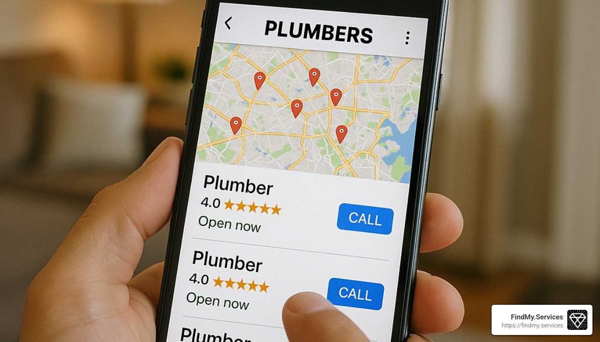 Person using smartphone to search for local plumbers - Reliable plumbers near me