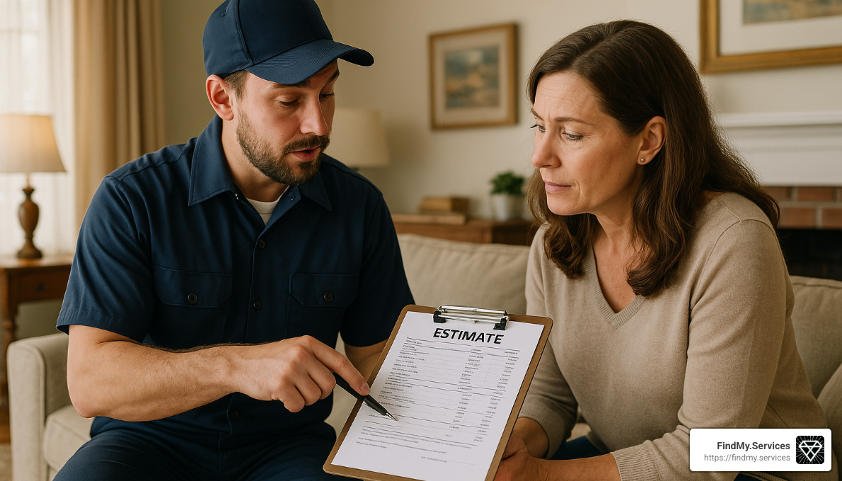 Plumber explaining estimate to homeowner - Reliable plumbers near me