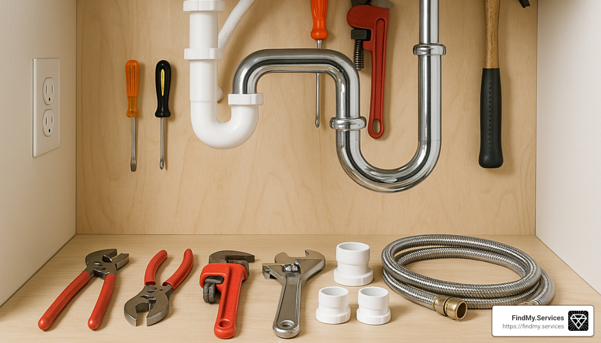 Organized workspace with clear access to plumbing fixture - Reliable plumbers near me