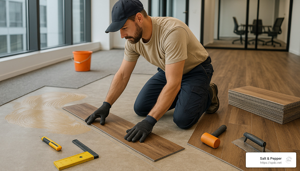 commercial flooring contractor installing luxury vinyl tile - commercial flooring contractors tampa fl