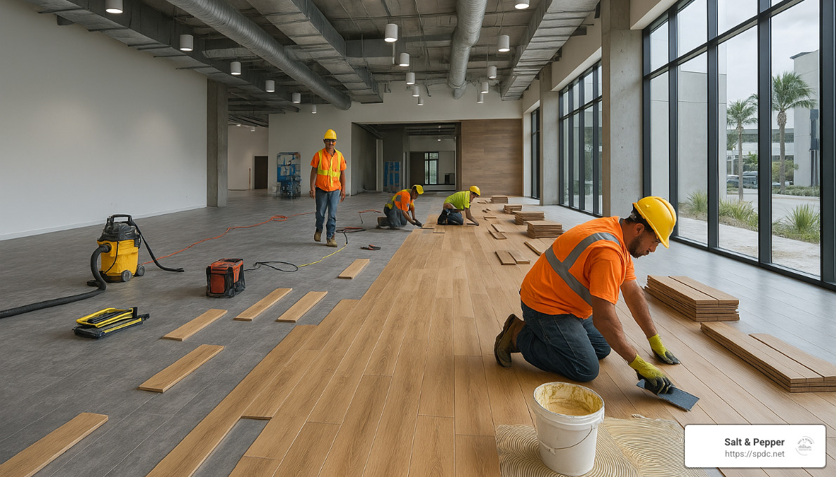 large commercial flooring project in progress - commercial flooring contractors tampa fl