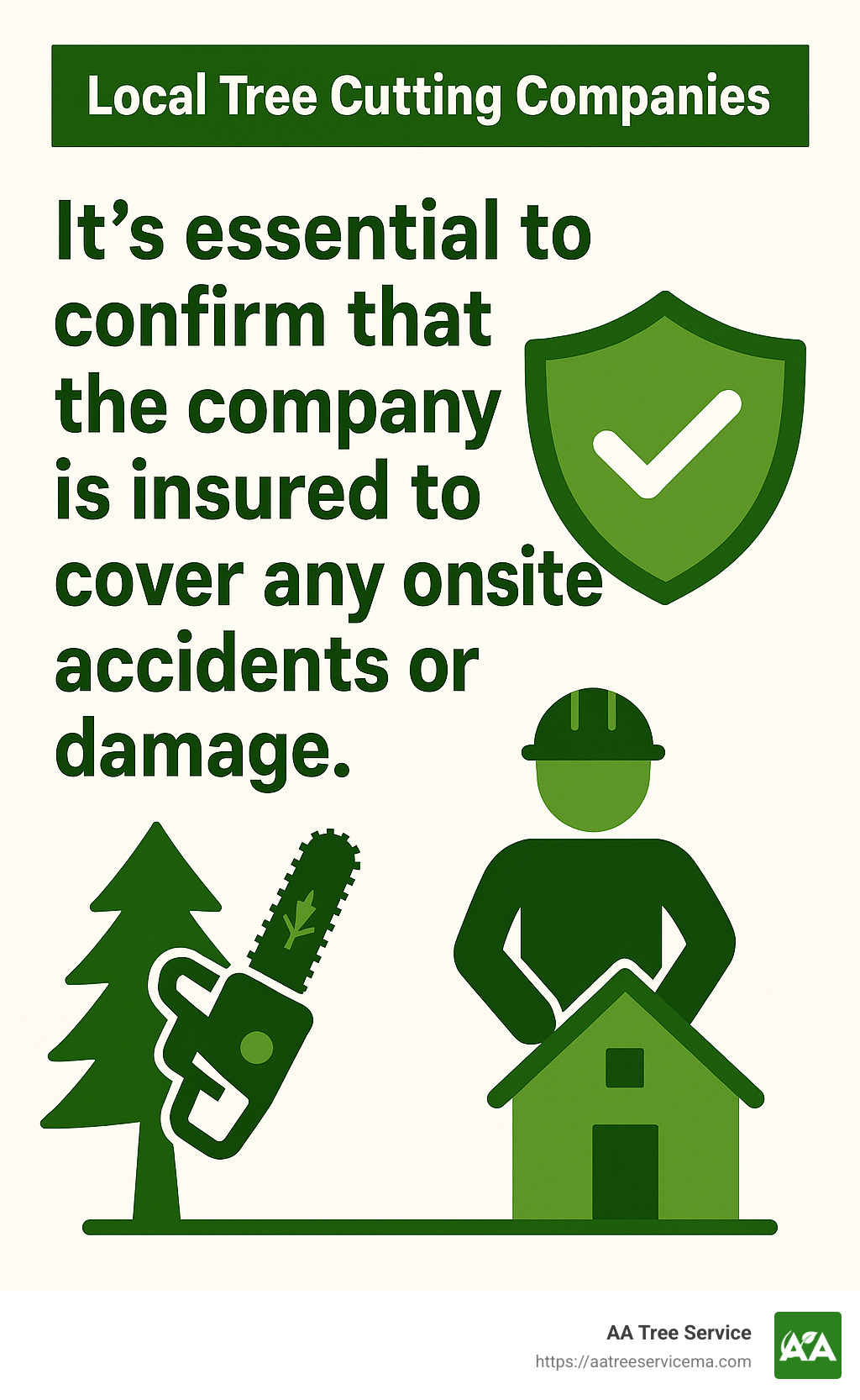 Quote stating "It's essential to confirm that the company is insured to cover any onsite accidents or damage." - Local tree cutting companies infographic