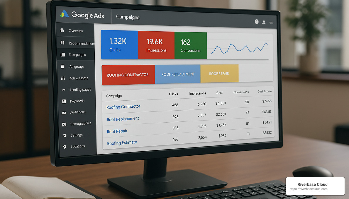 Google Ads dashboard for roofing company - Google Ads for roofers
