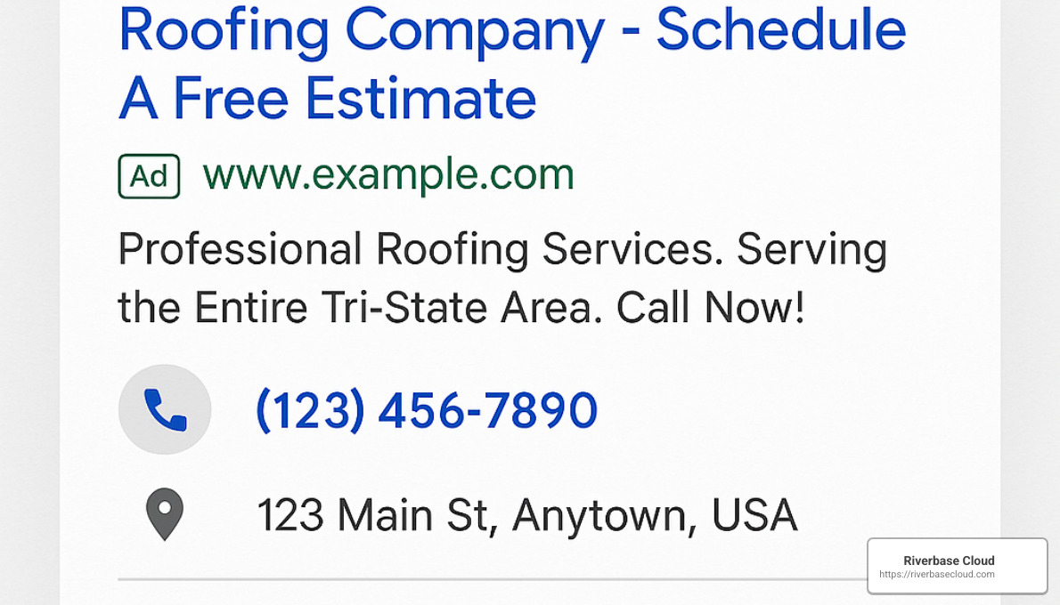 Google Ad with extensions for a roofing company - Google Ads for roofers
