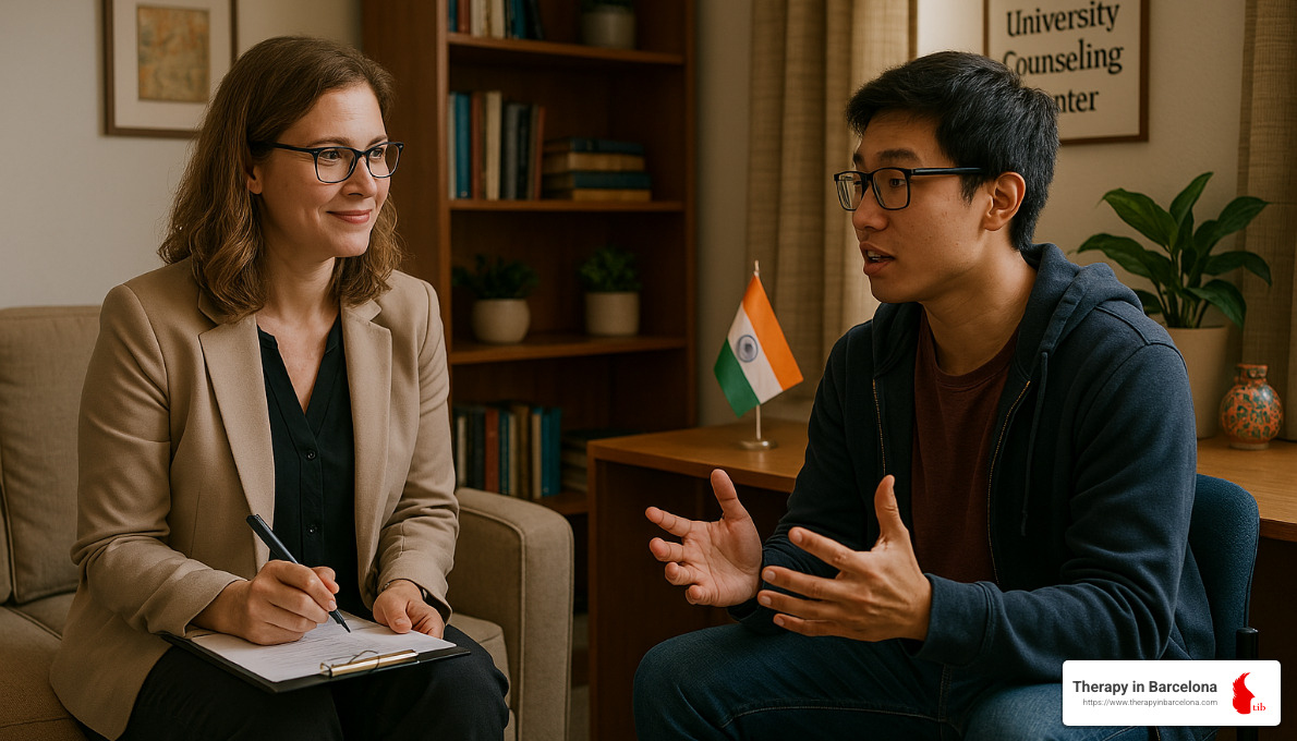 Therapist and international student in collaborative session - Counseling for international students